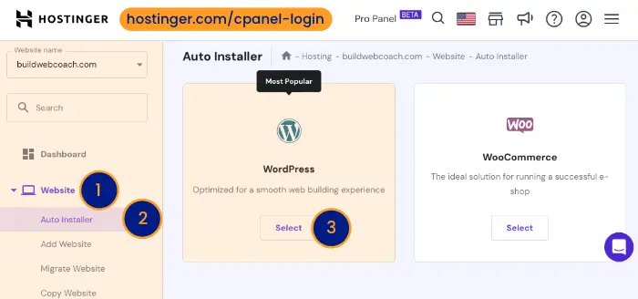 hostinger control panel environment