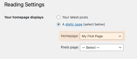 setting a page in WordPress as the homepage