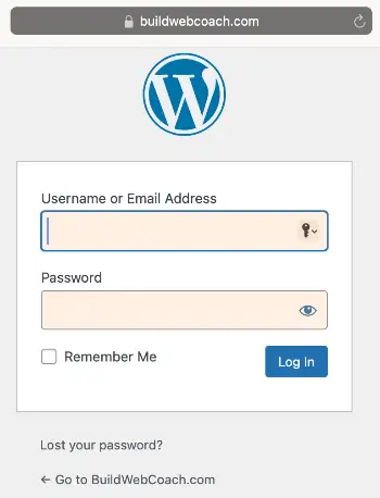 WordPress login screen