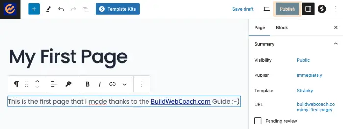 creating a first page in WordPress