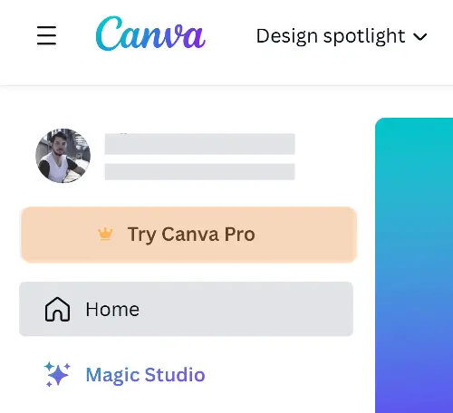 Canva Pro button (left sidebar)