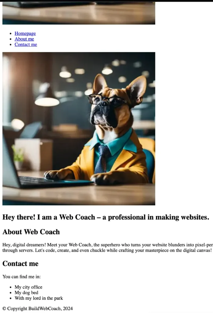Example of website layout filled with the content (image)